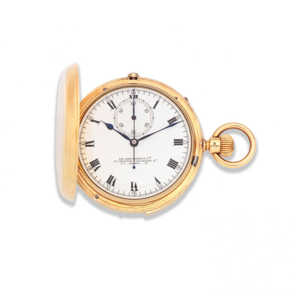 Sir John Bennett, 65 & 64 Cheapside, London. A good 18K gold keyless wind chronograph quarter repeating full hunter pocket watch