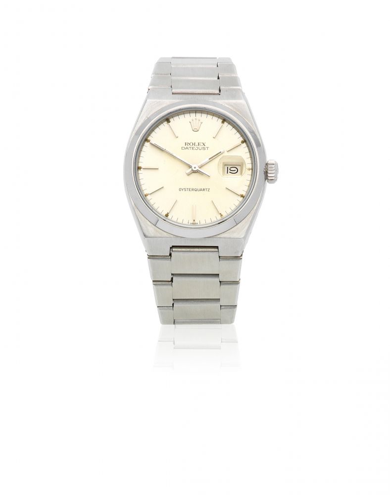 Rolex. A stainless steel quartz calendar bracelet watch