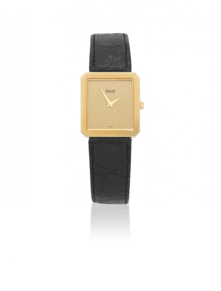 Piaget. An 18K gold manual wind rectangular wristwatch