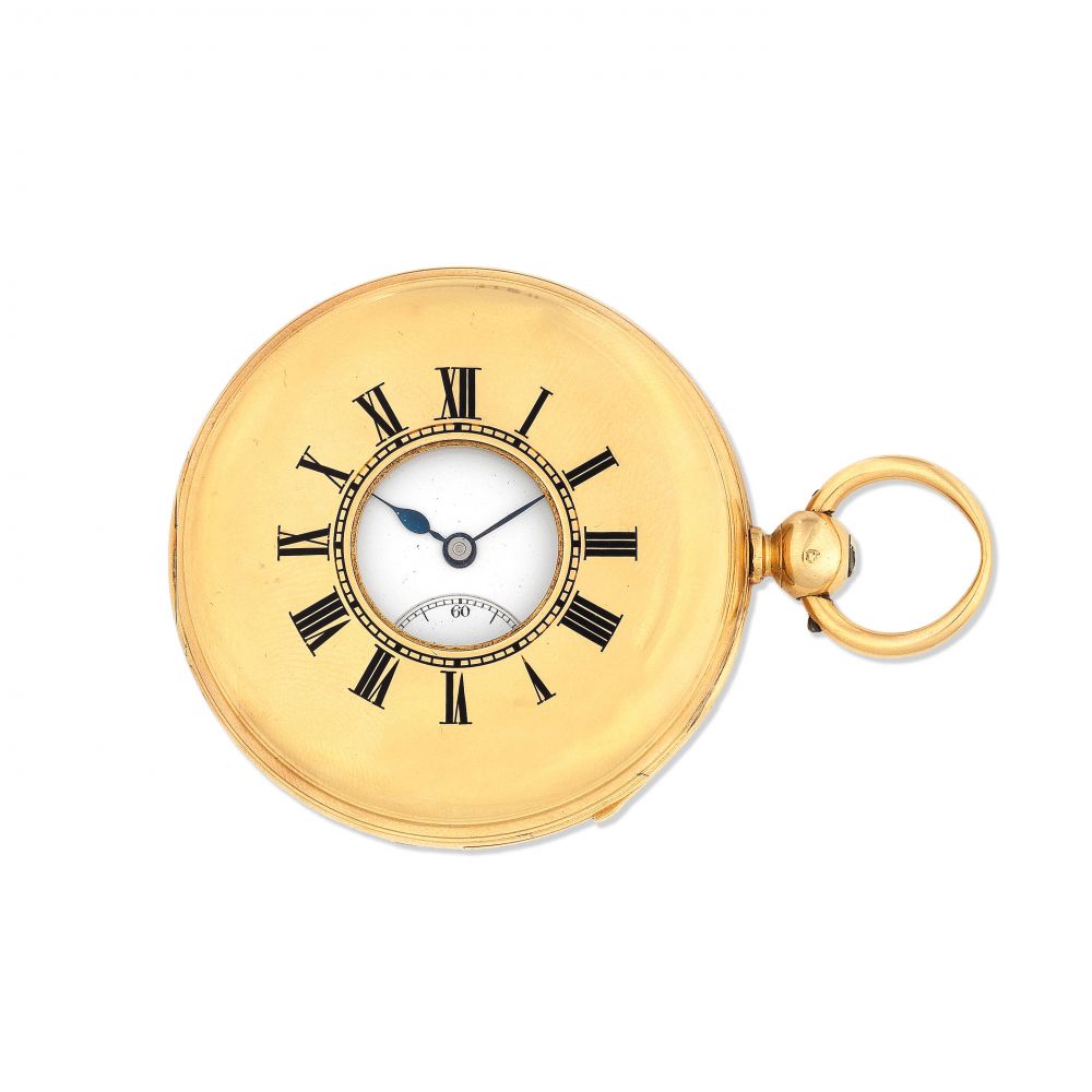 Hunt & Roskell, 156 New Bond St, London. An 18K gold key wind minute repeating half hunter pocket watch with duplex escapement