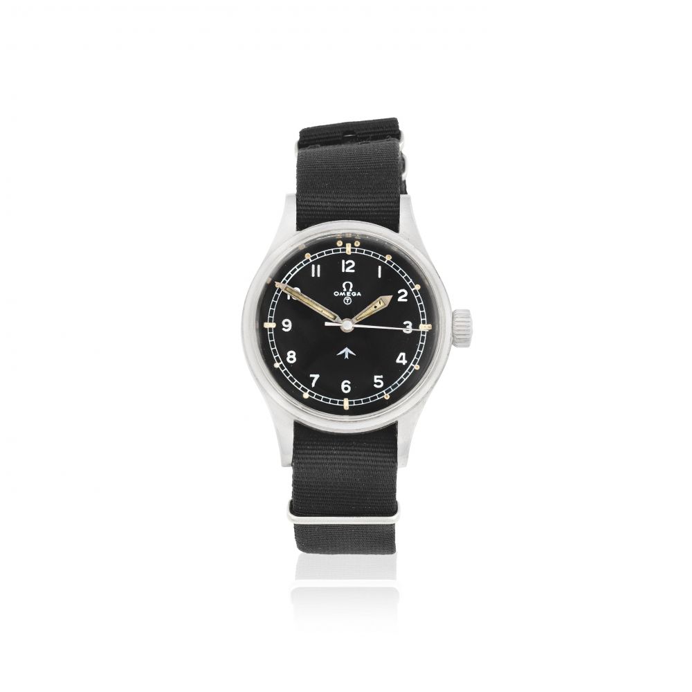 Omega. A stainless steel manual wind military wristwatch issued to the RAF