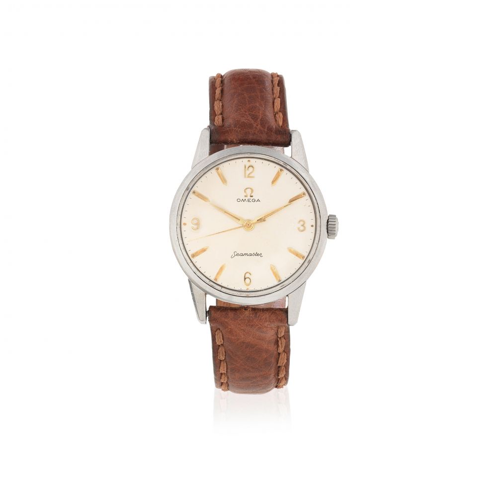 Omega. A stainless steel manual wind wristwatch