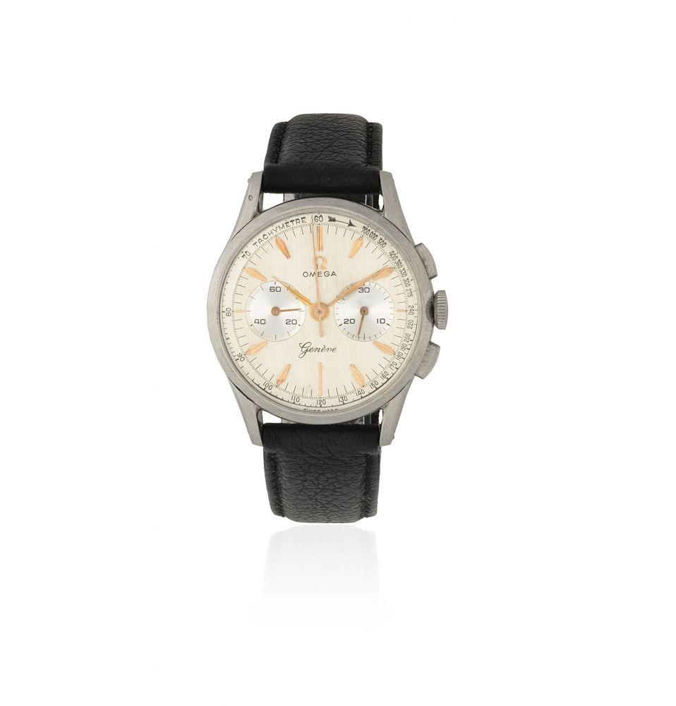 Omega. A stainless steel manual wind chronograph wristwatch