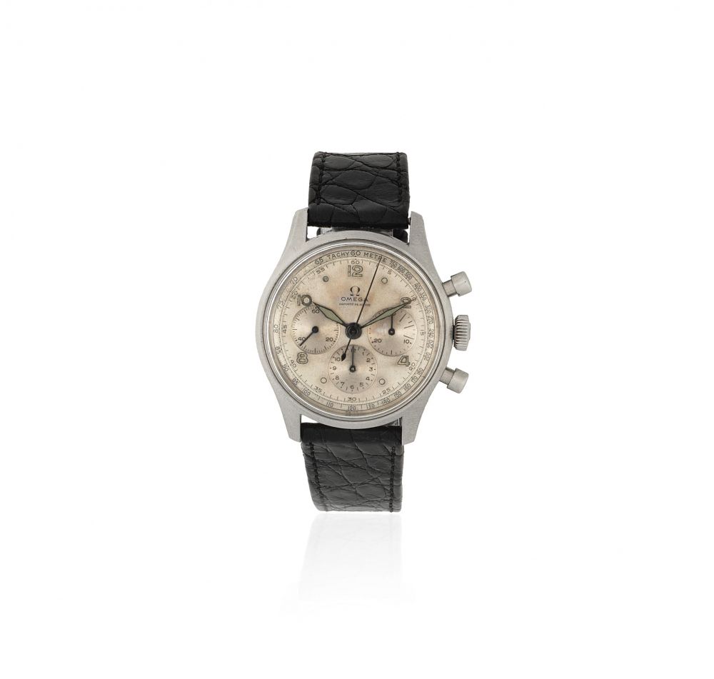 Omega. A stainless steel manual wind chronograph wristwatch