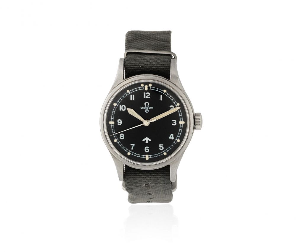 Omega. A stainless steel manual wind military wristwatch issued to the RAF