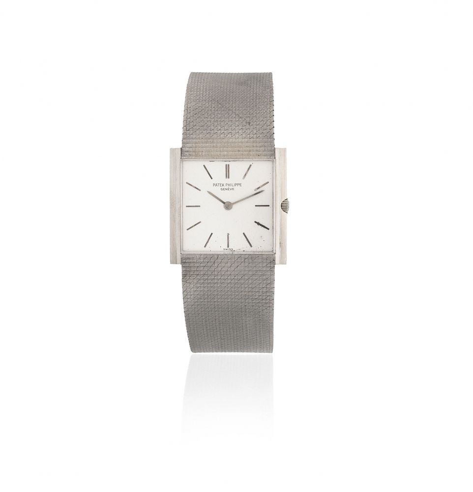Patek Philippe. An 18K white gold manual wind bracelet watch