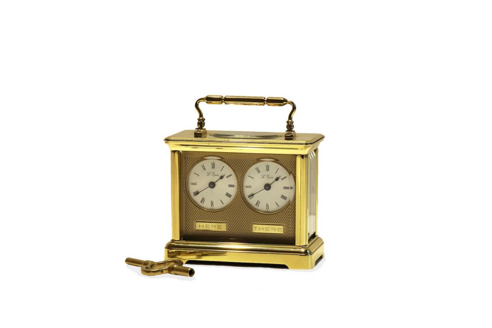 L'Epee. A Brass Dual Time Desk Clock