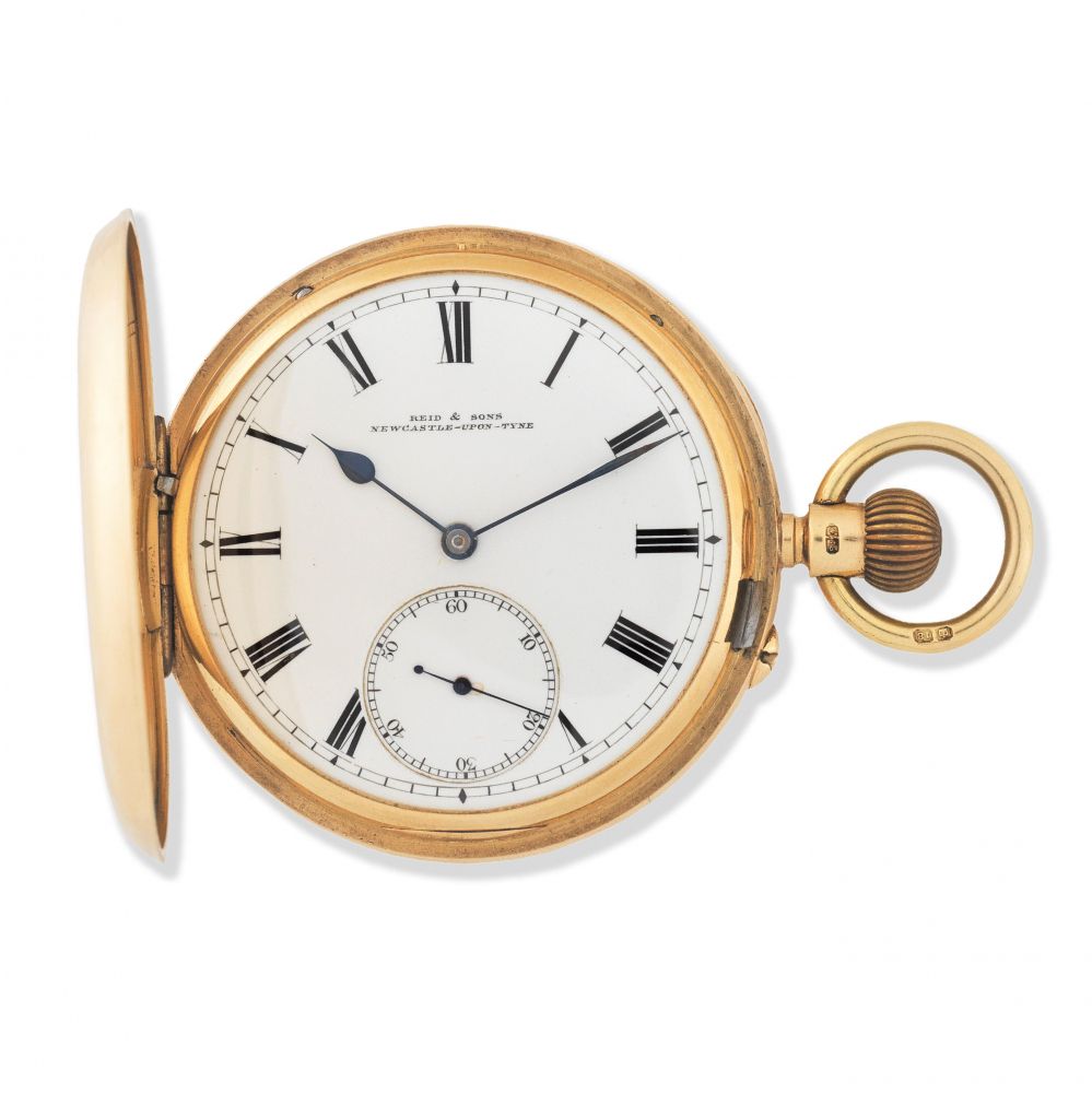 Reid & Sons, Newcastle upon Tyne. An 18K gold keyless wind full hunter pocket watch