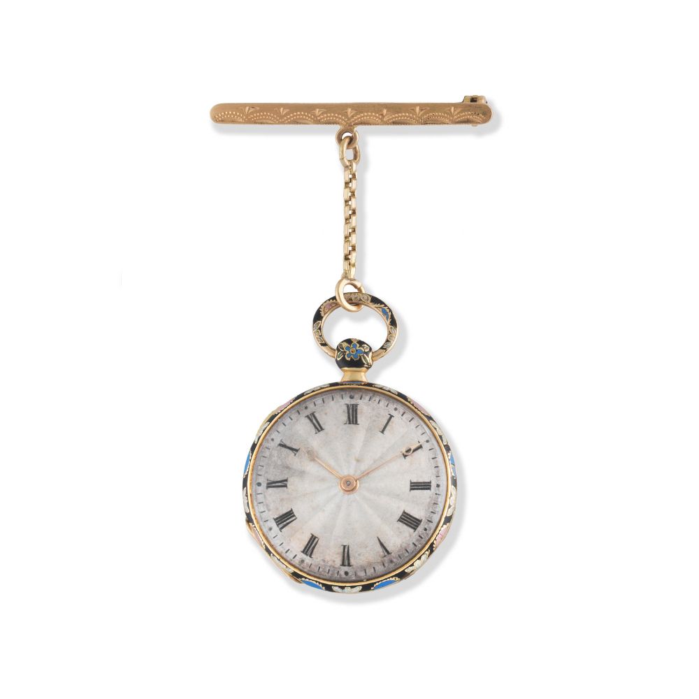 J. F. Bautte & Cie, A Paris. A continental gold key wind open face pocket watch with enamel decoration