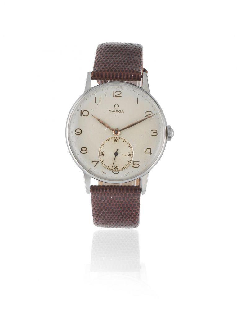 Omega. A stainless steel manual wind wristwatch