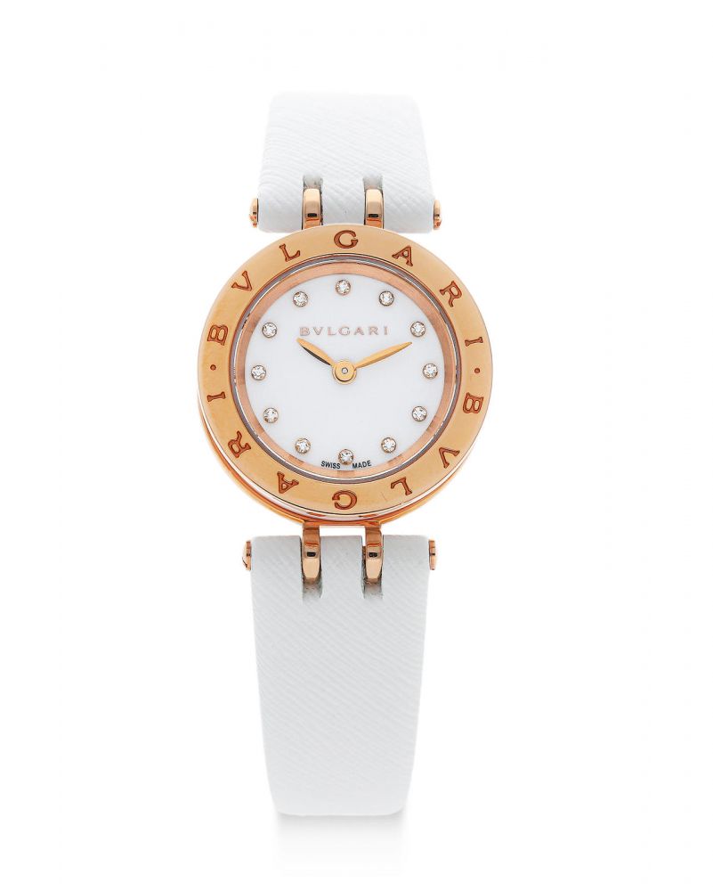BVLGARI | B.ZERO1, A LADY'S PINK GOLD AND CERAMIC WRISTWATCH WITH DIAMOND HOUR INDEXES, CIRCA 2019