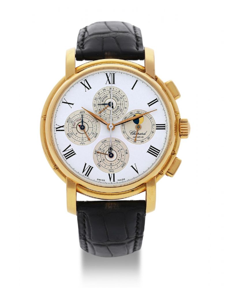 Chopard | Chronographe Quantieme Perpetual, A Rare Yellow Gold Perpetual Calendar Chronograph Wristwatch with Moon Phases, Circa 1993