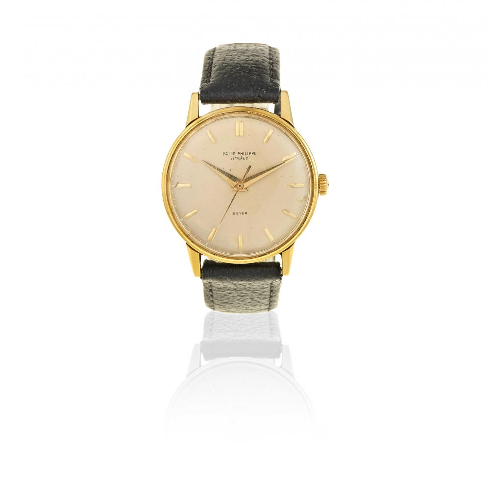 Patek Philippe. An 18K gold manual wind wristwatch Retailed by Beyer
