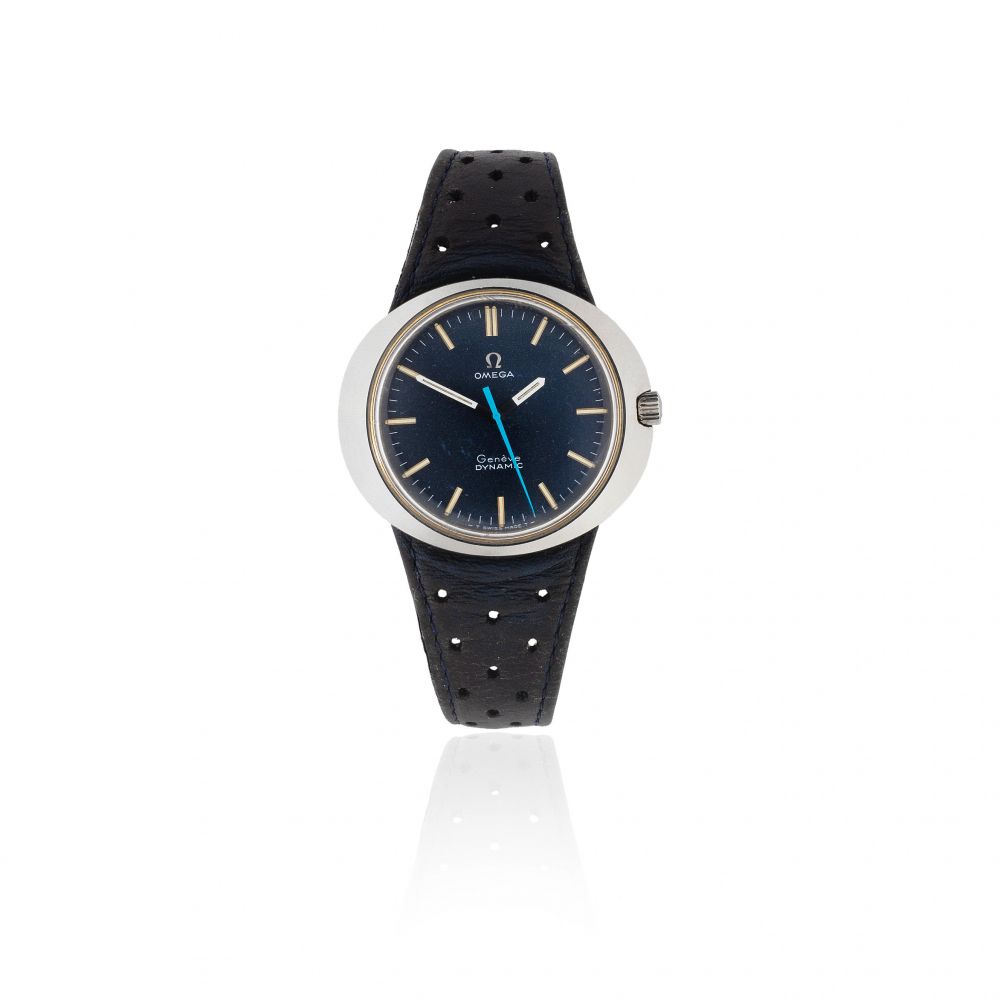 Omega. A stainless steel automatic oval wristwatch