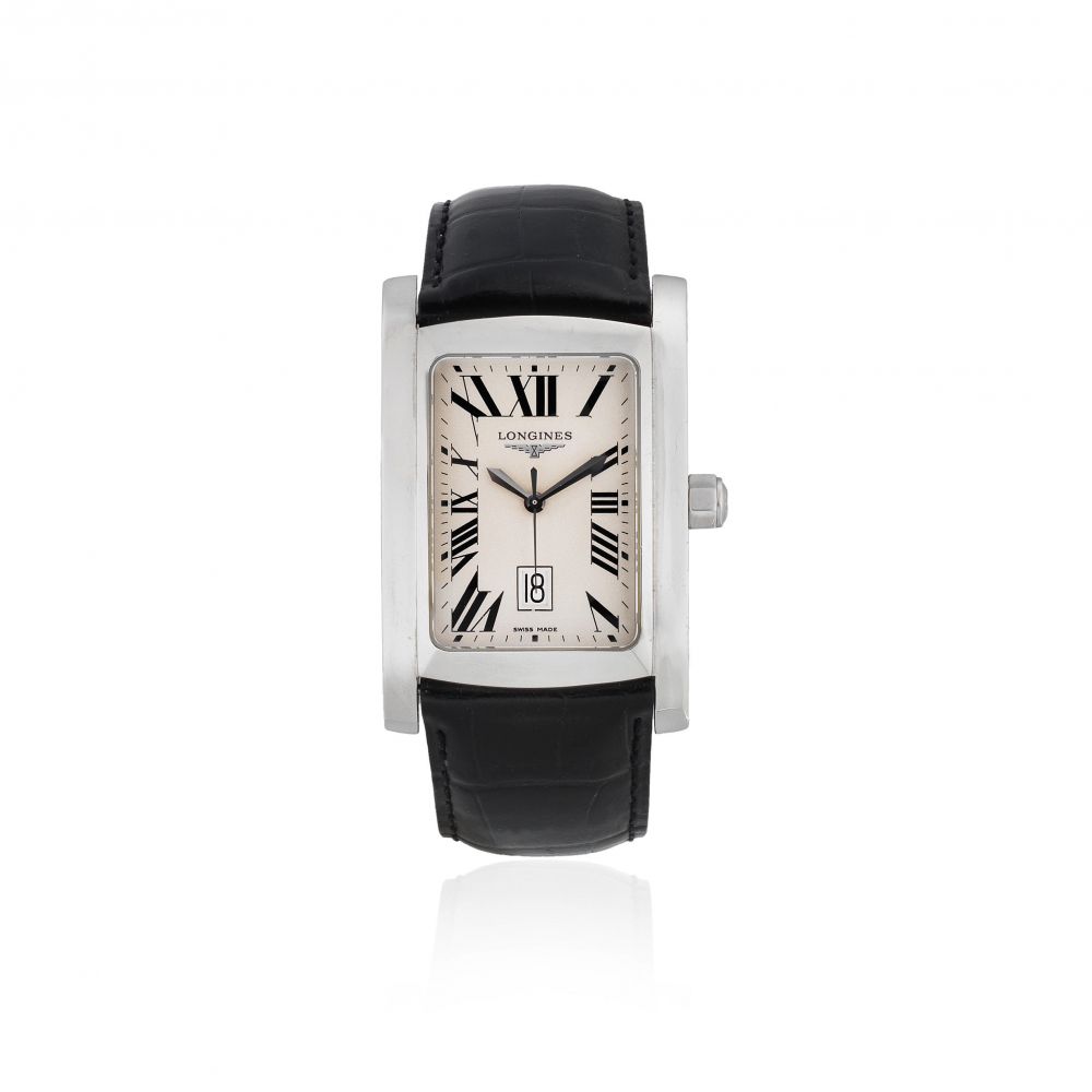 Longines. A stainless steel quartz calendar rectangular wristwatch