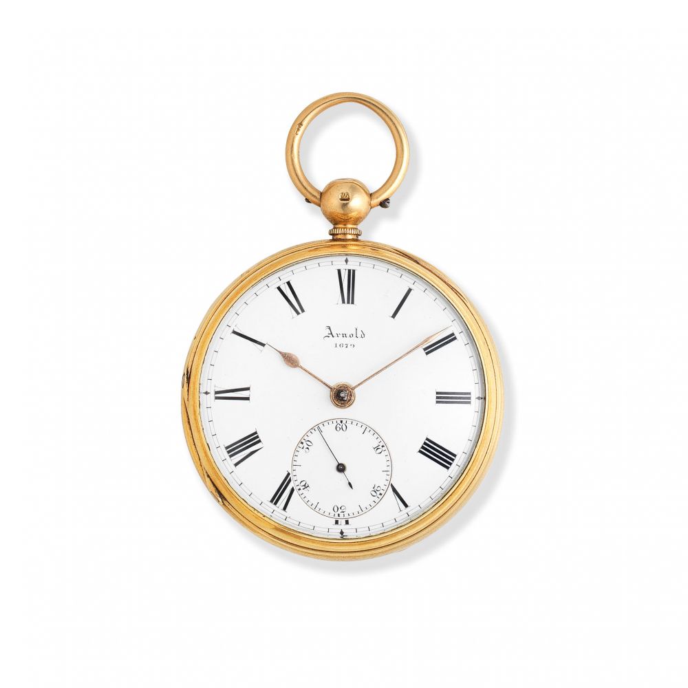 J. R. Arnold, London. An 18K gold key wind open face chronometer pocket watch