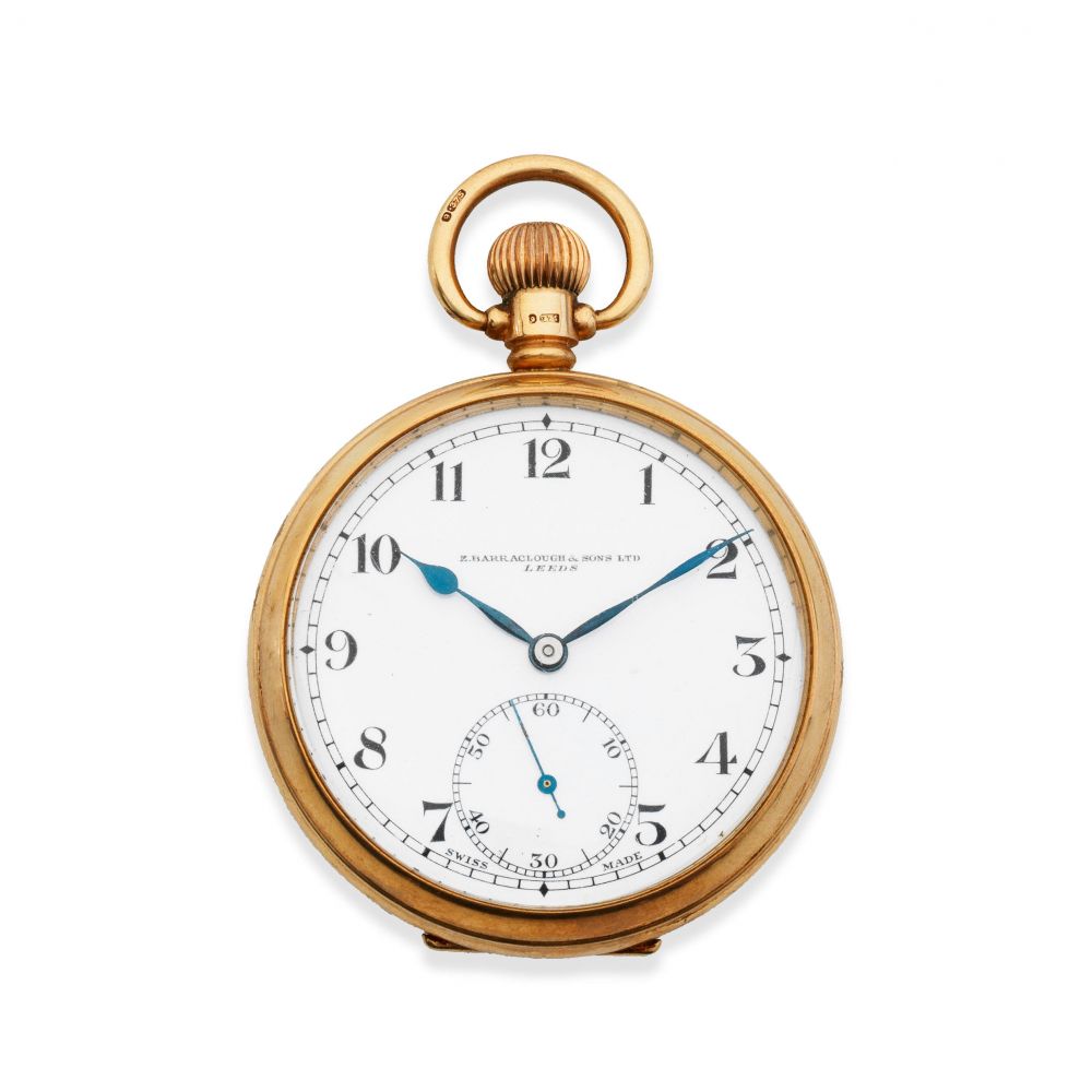 Z. Barraclough & Sons Ltd, Leeds. A 9K gold keyless wind open face pocket watch