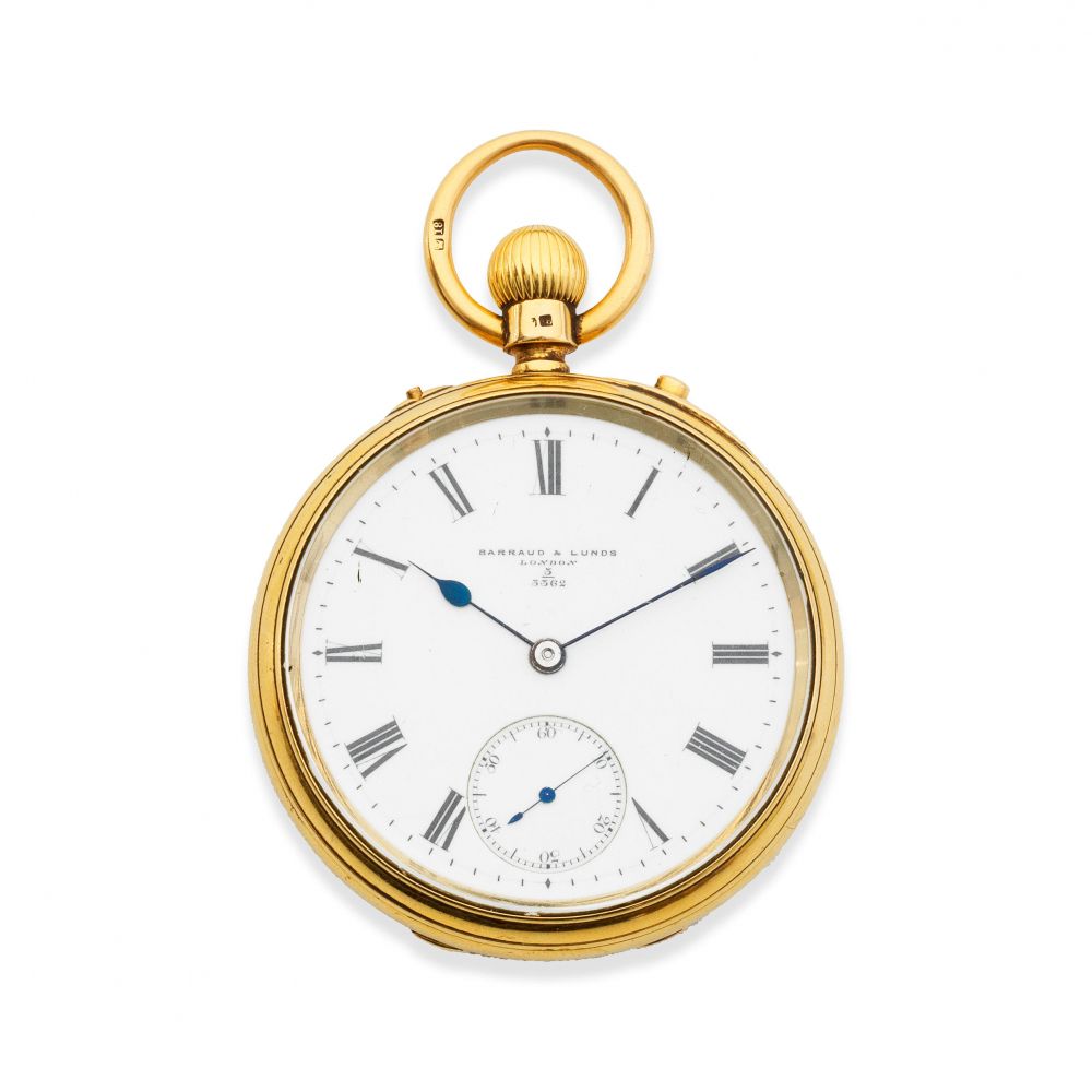 Barraud & Lunds, 49 Cornhill, London. An 18K gold keyless wind open face pocket watch