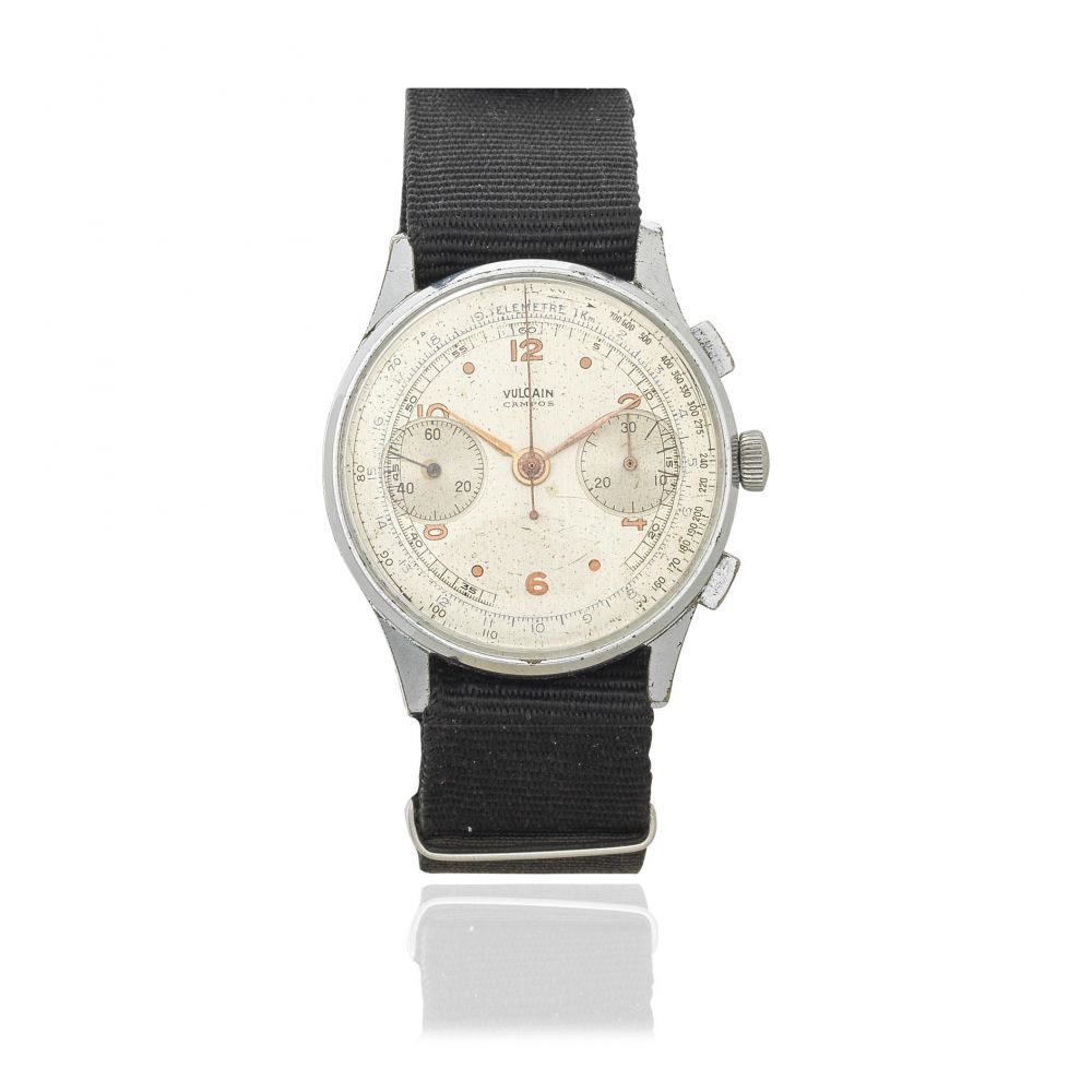Vulcain. A chrome plated manual mind chronograph wristwatch