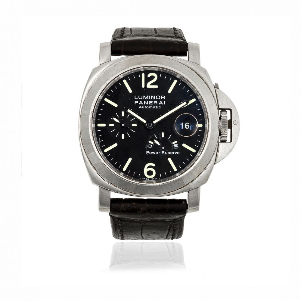 Panerai. A stainless steel automatic calendar wristwatch with power reserve