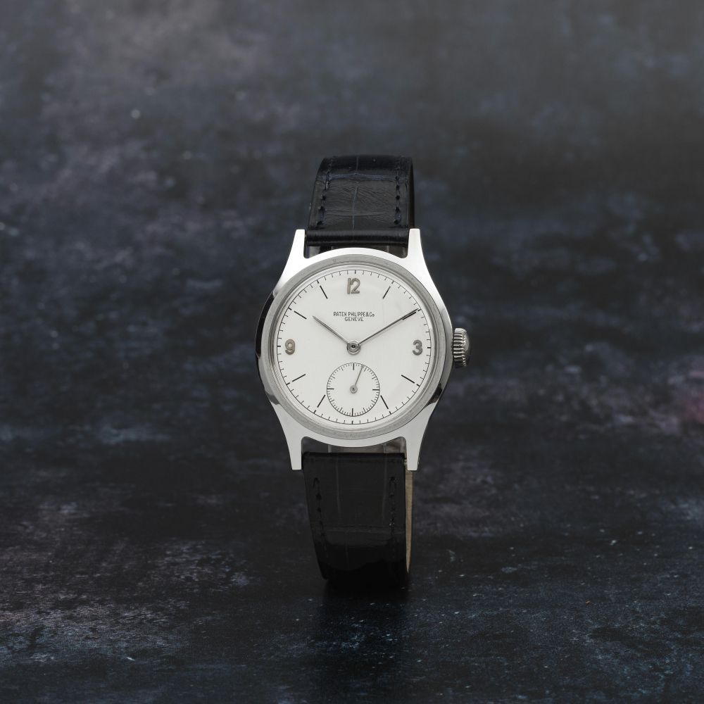 Patek Philippe. A fine and rare stainless steel manual wind wristwatch