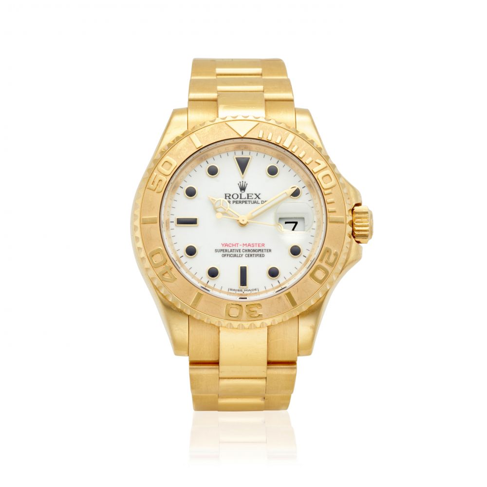 ROLEX. A FINE 18K YELLOW GOLD AUTOMATIC CALENDAR BRACELET WATCH