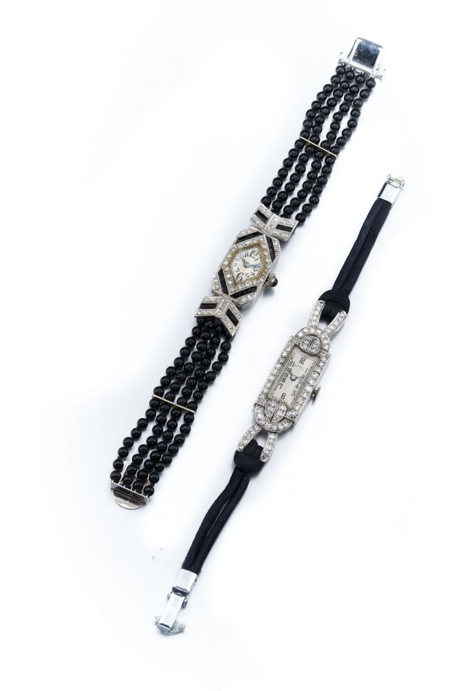 Glycine & Swiss | A Group of Two Lady's platinum and Diamond-set Bracelet Watches, Circa 1970