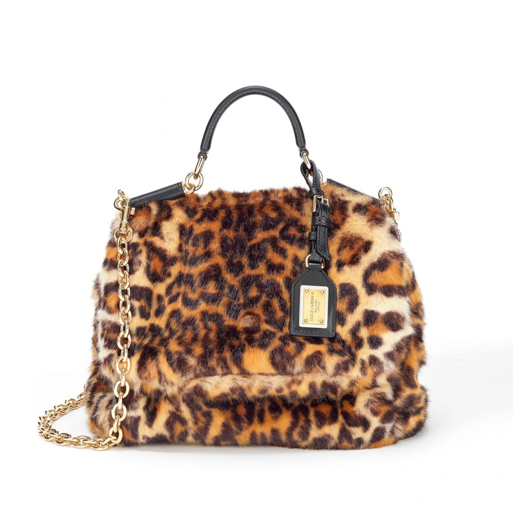 A PRINTED LEOPARD FAUX FUR SICILY BAG