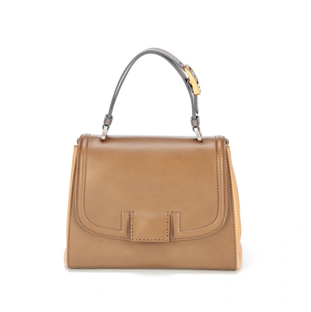 A BROWN AND BEIGE SILVANA BAG
