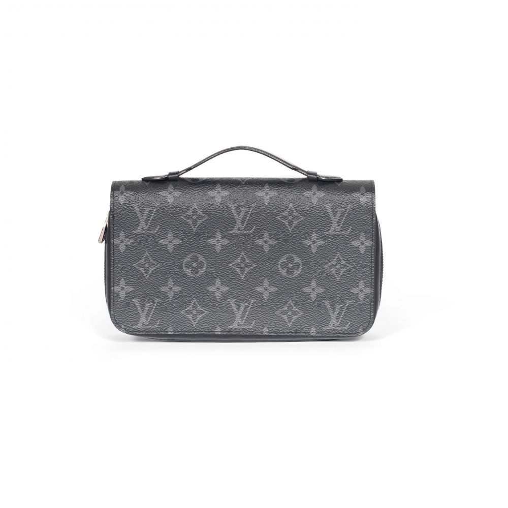 A BLACK AND GREY MONOGRAM ZIPPY XL WALLET