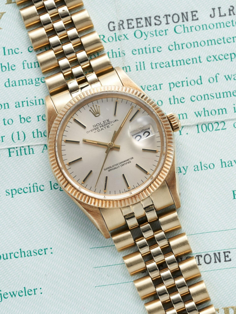 ROLEX | OYSTER PERPETUAL DATE, REF.15037, A 14K YELLOW GOLD BRACELET WATCH WITH DATE, CIRCA 1981