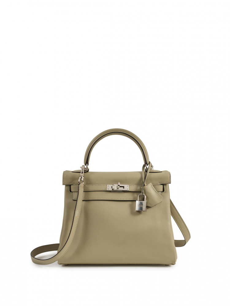 HERMES:SAUGE SWIFT LEATHER RETOURNÉ KELLY 25 WITH PALLADIUM HARDWARE