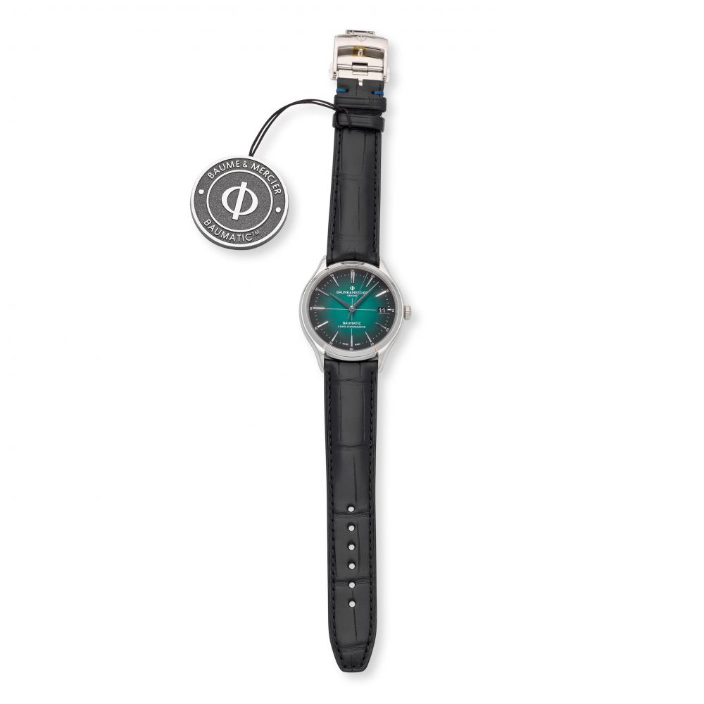 Baume & Mercier. A stainless steel automatic calendar wristwatch
