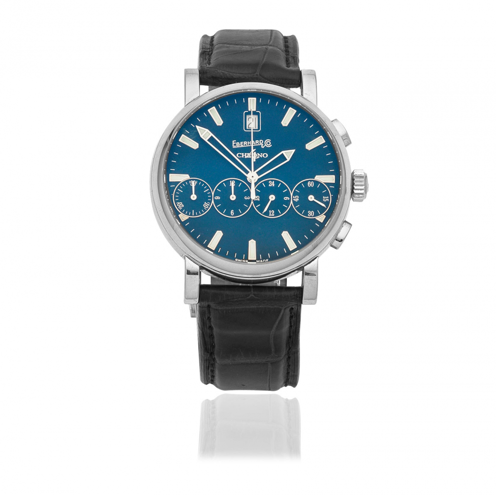 Eberhard & Co. A stainless steel automatic calendar chronograph wristwatch with 24 hour indication