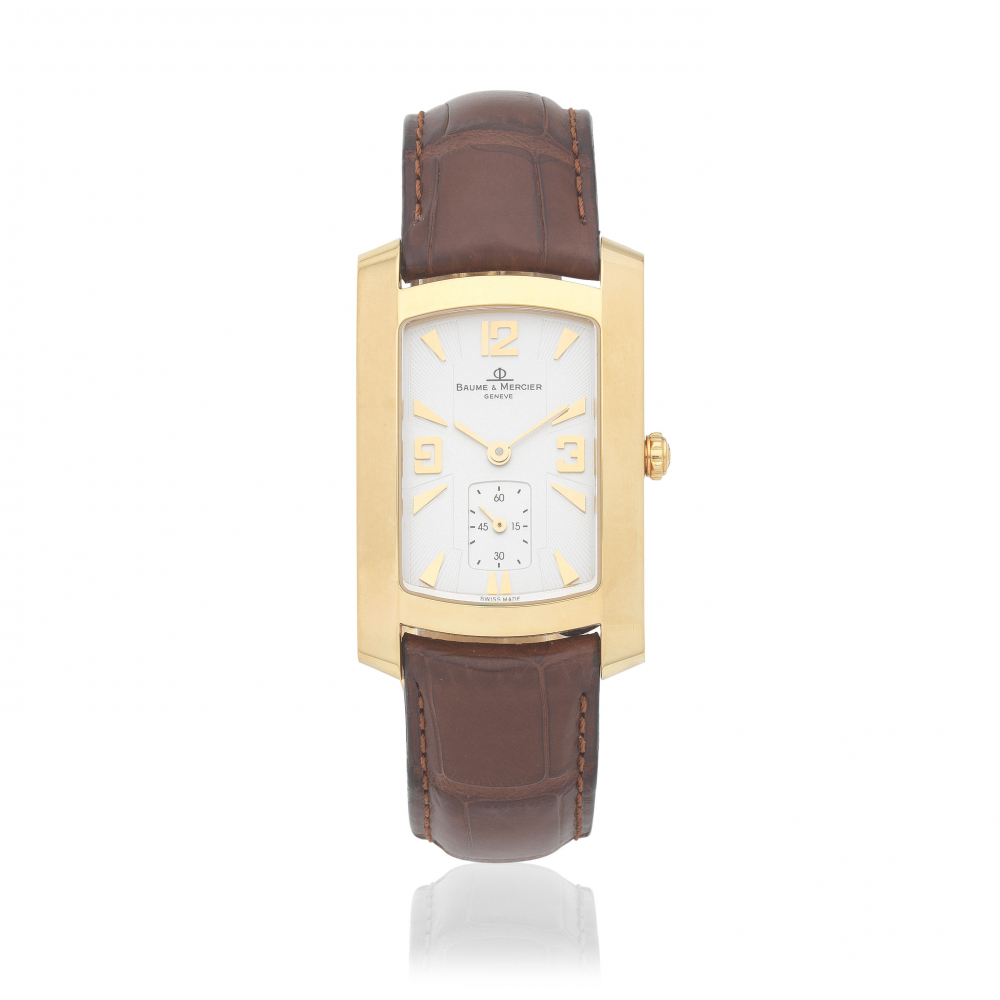 Baume & Mercier. An 18K gold quartz rectangular wristwatch