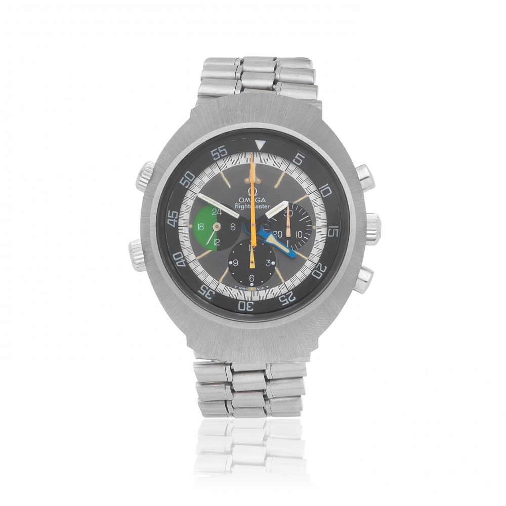 Omega. A stainless steel manual wind chronograph bracelet watch