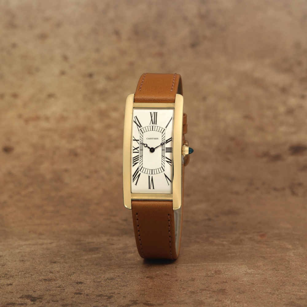 Cartier. A fine and rare Limited Edition 18K gold manual wind rectangular wristwatch