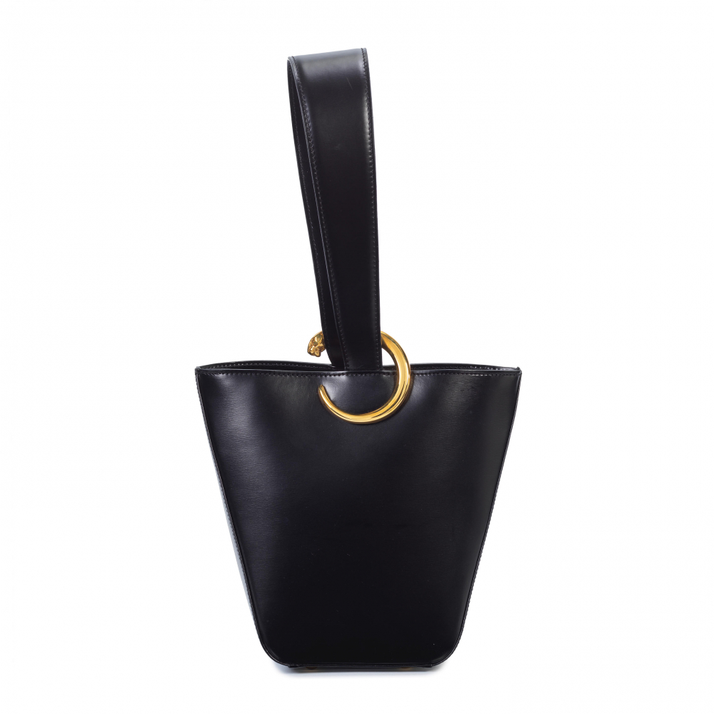 Cartier: a Black Leather Panthere Wrist Bag