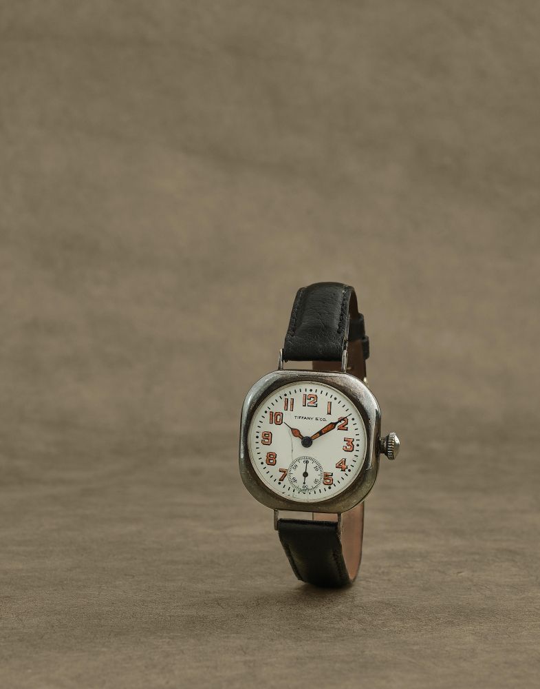 Waltham for Tiffany & Co. Montre bracelet en argent style militaire mouvement mecanique
