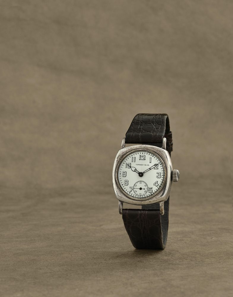 Waltham for Tiffany & Co. Montre bracelet en argent style militaire mouvement mecanique