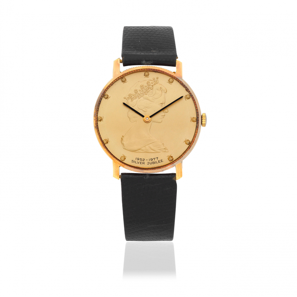 Mappin & Webb. An 18K gold manual wind wristwatch commemorating the silver Jubilee of Queen Elizabeth II
