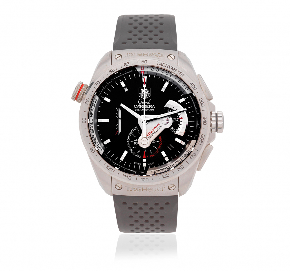 TAG Heuer. A stainless steel automatic calendar chronograph wristwatch with caliper scale reading