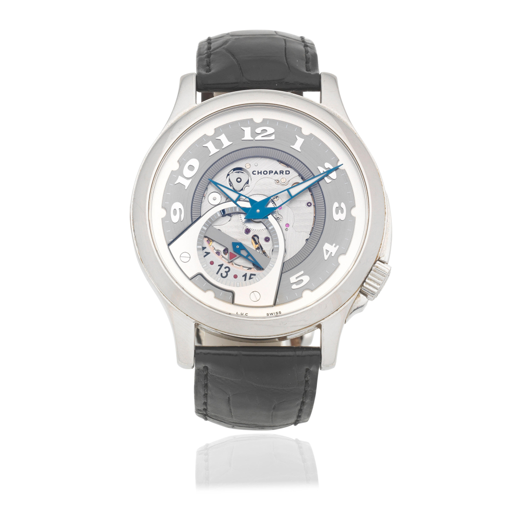 Chopard. A stainless steel semi-skeletonised automatic calendar wristwatch