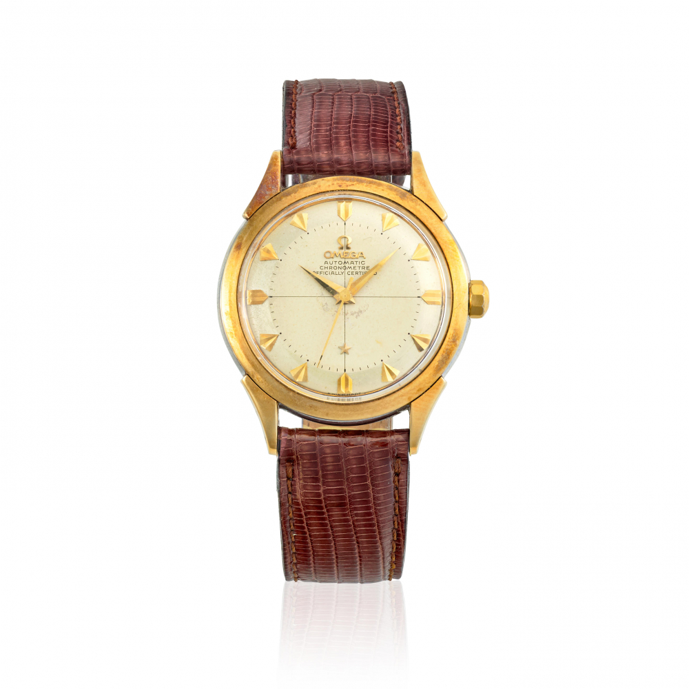 OMEGA. A STAINLESS STEEL AND GOLD PLATED BUMPER AUTOMATIC WRISTWATCH