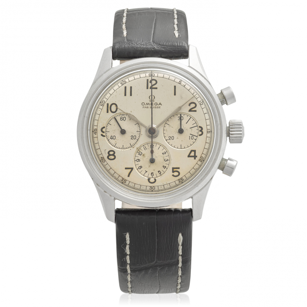 OMEGA. A STAINLESS STEEL MANUAL WIND CHRONOGRAPH WRISTWATCH