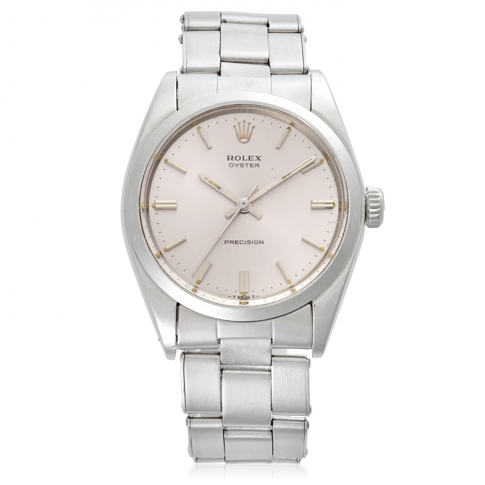 ROLEX. A STAINLESS STEEL MANUAL WIND BRACELET WATCH