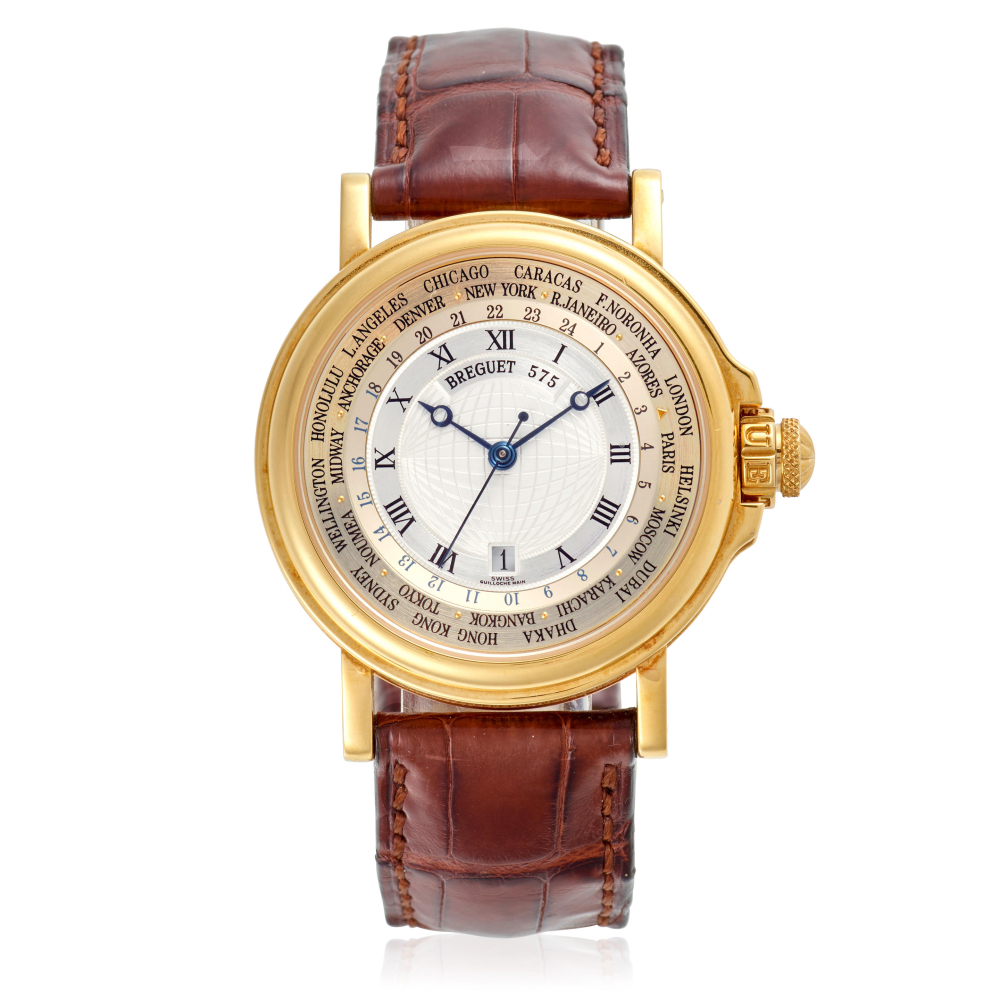 BREGUET. AN 18K GOLD AUTOMATIC WORLDTIME WRISTWATCH
