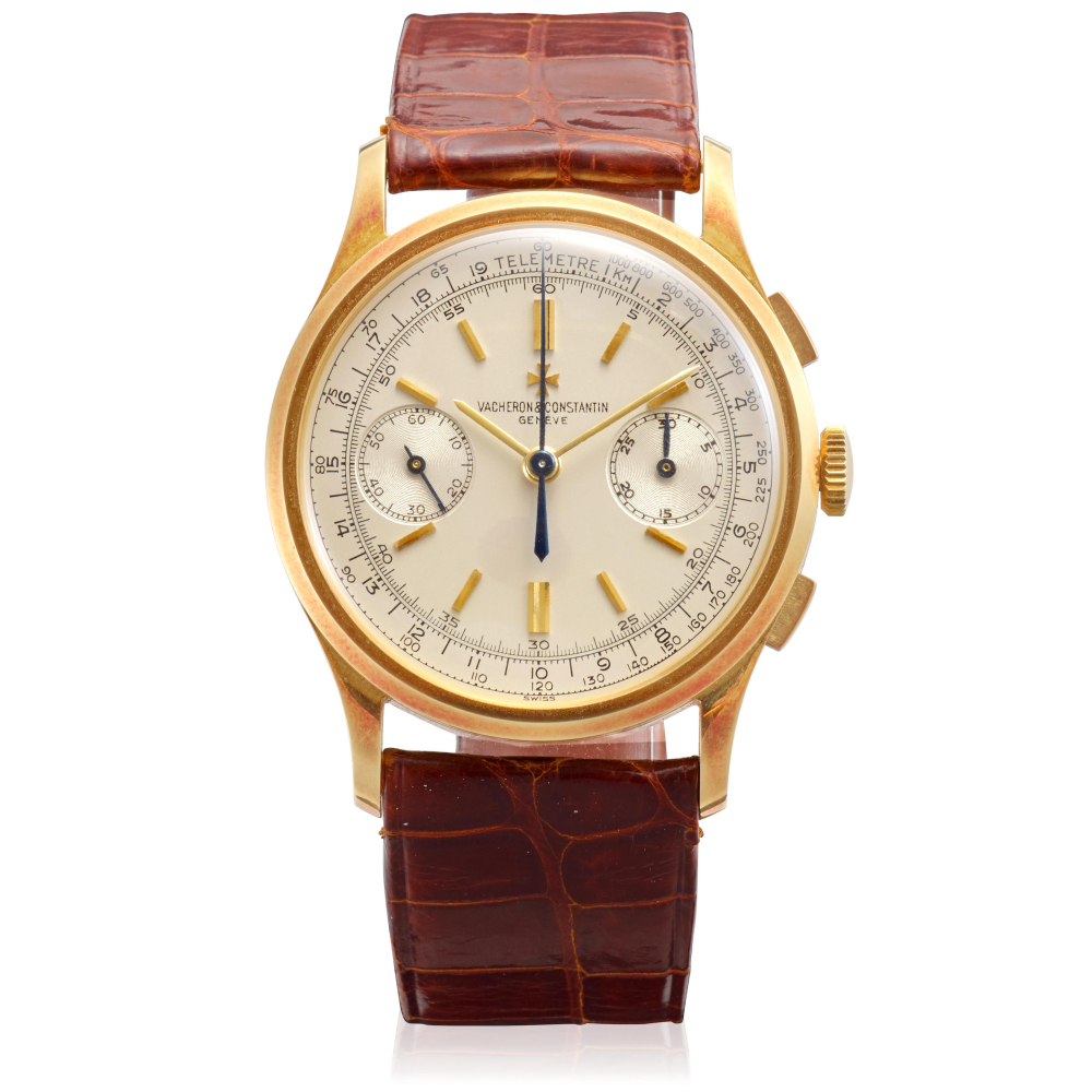 VACHERON & CONSTANTIN. AN EXTREMELY WELL PRESERVED YELLOW GOLD MANUAL WIND CHRONOGRAPH WRISTWATCH