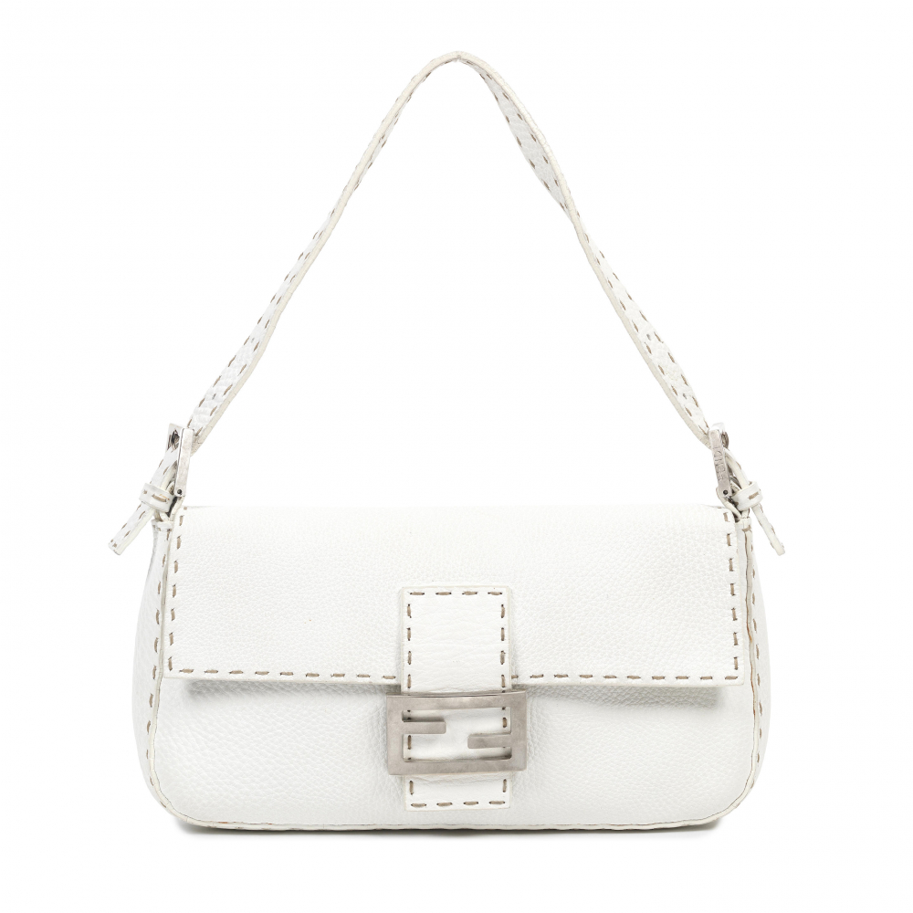 Fendi: a White Leather 'Selleria' Baguette Bag