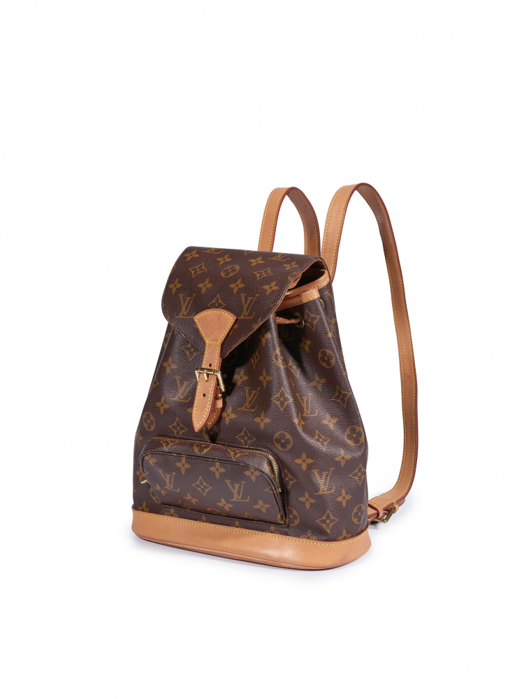 LOUIS VUITTON: MONOGRAM CANVAS AND NATURAL LEATHER MONTSOURIS PM BACKPACK